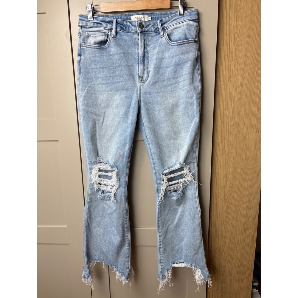 Hidden Jeans Los Angeles High Rise Distressed Flare Jeans Light Wash 30
